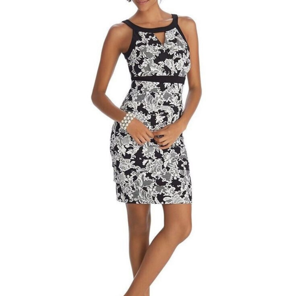 White House Black Market Black and White Halter Instantly Slimming Sheath Dress